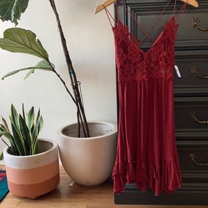 Free People Adella Lace Slip- Cherry